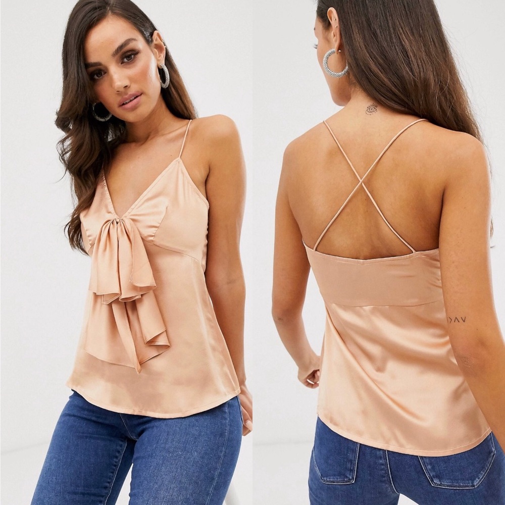 NWT ASOS DESIGN Champagne Satin Bow Cami Size 2 - Picture 3 of 11